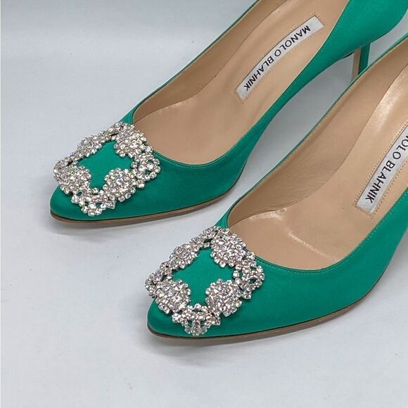Manolo Blahnik Hangisi 70MM Embellished Satin Pumps size 36.5 - Picture 6 of 12